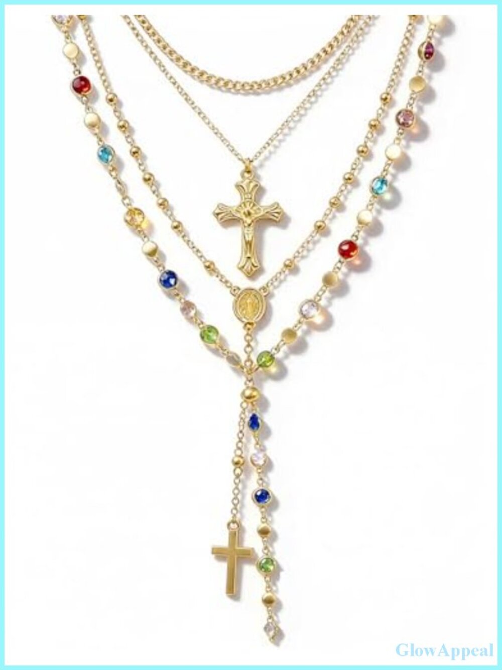 Layered Gold Cross Necklace Set for Women, Bohemian Bead Pearl Y Pendant